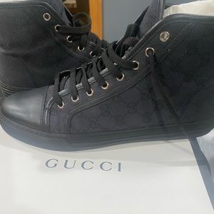 Like New Gucci sneaker/boot style canvas shoes. Authentic